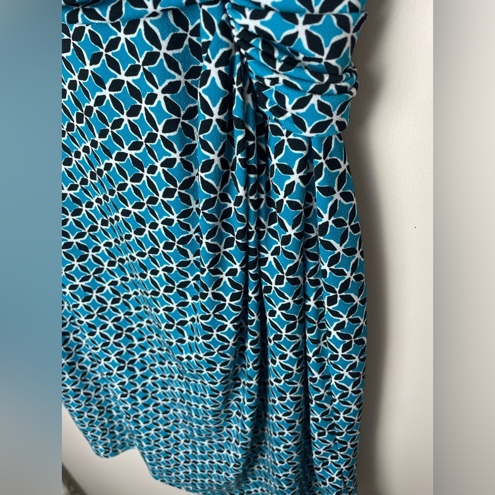 Ann Taylor Black Label Dress Geometric Print Faux Wrap Sz 8 Sleeveless Teal - Picture 4 of 10